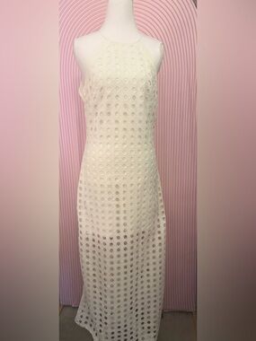 Vineet Bahl Ivory Maxi Eyelet Dress with Circular Lace Overlay